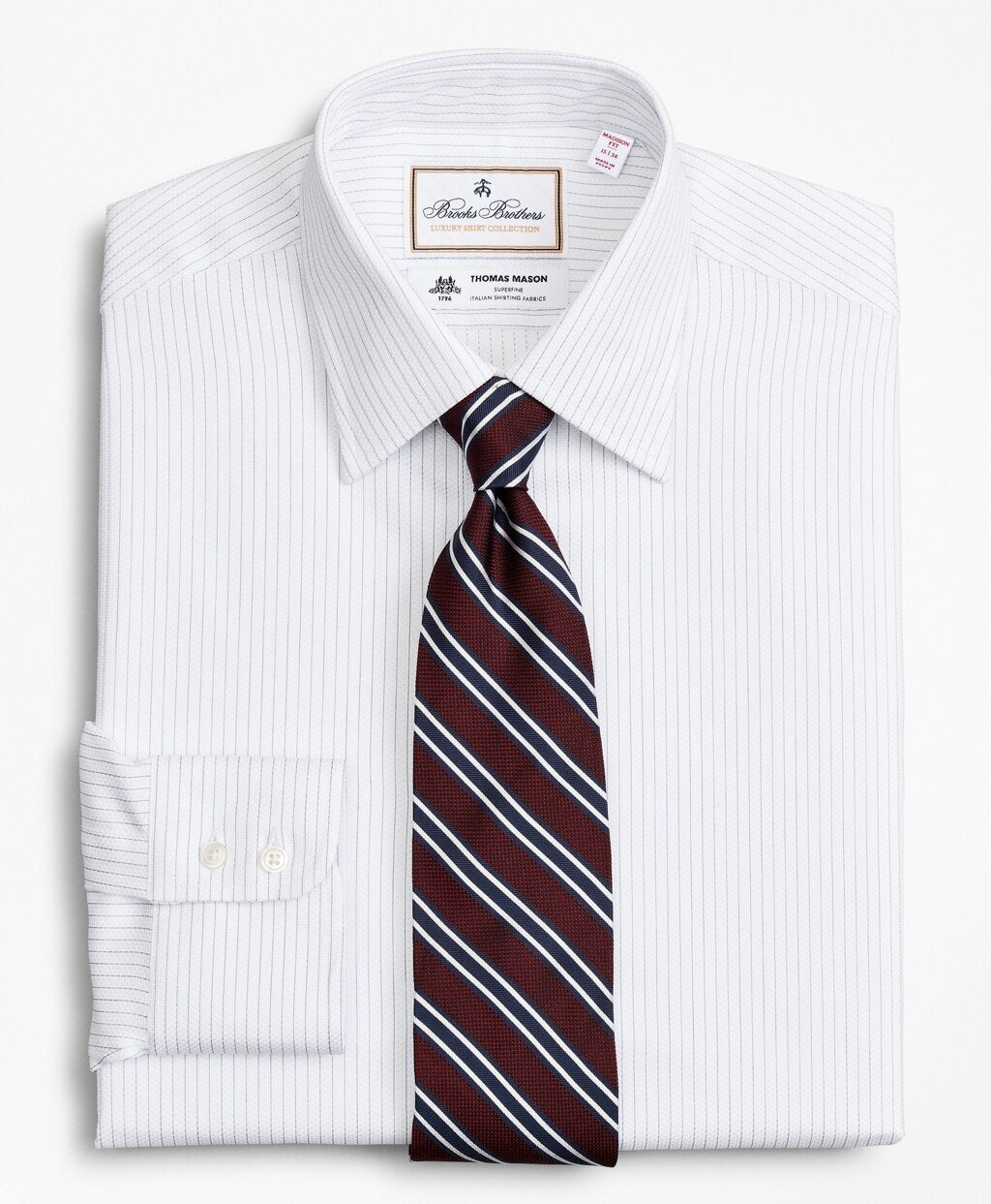 Brooks Brothers Men Luxury Collection Madison Classic-Fit Dress Shirt, Franklin Spread Collar Fine Stripe
