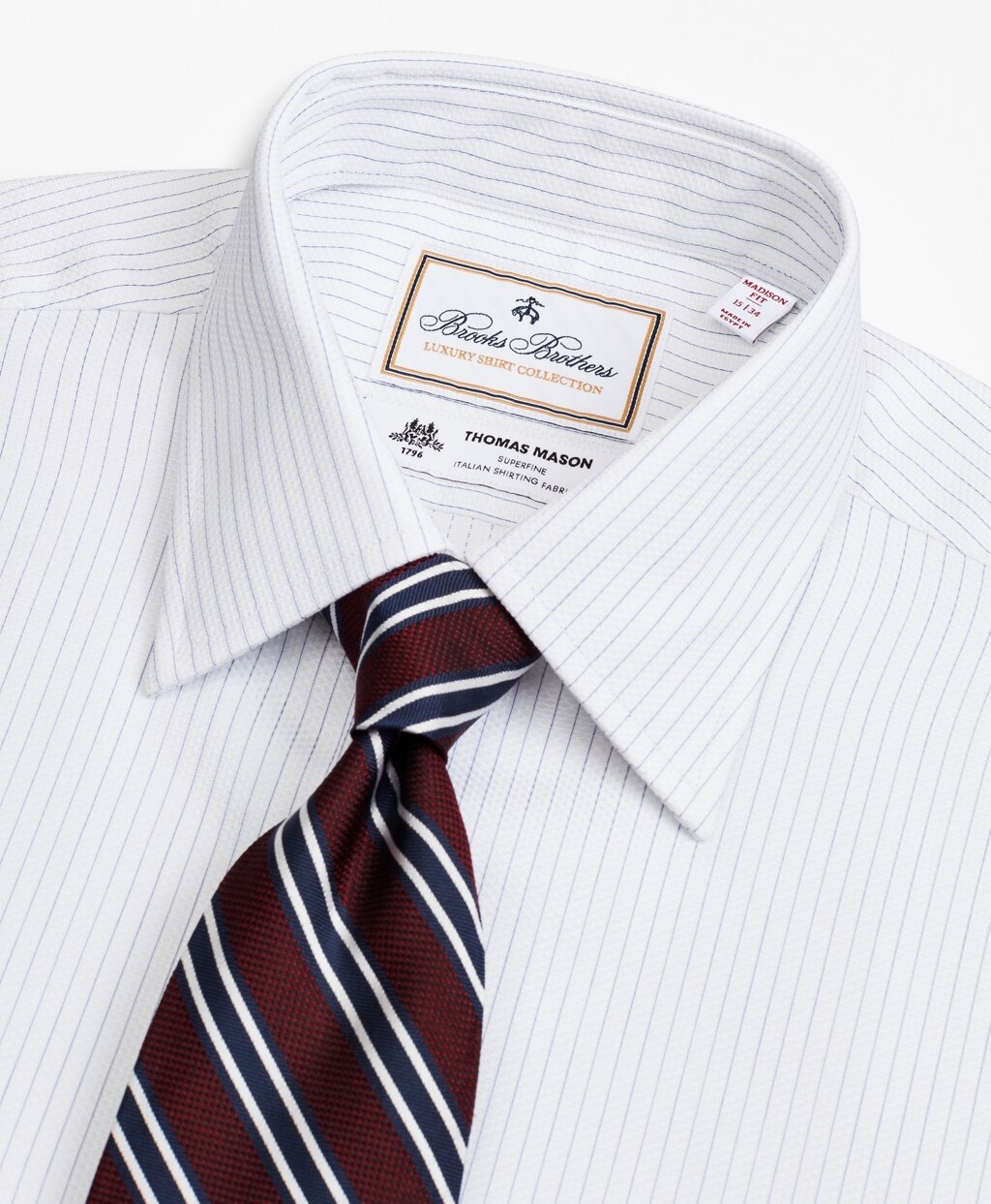 Brooks Brothers Men Luxury Collection Madison Classic-Fit Dress Shirt, Franklin Spread Collar Fine Stripe