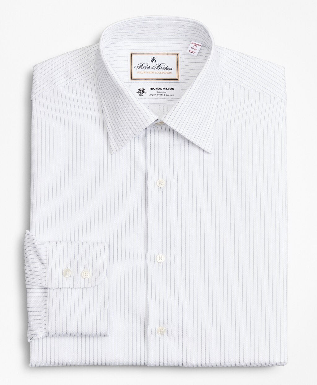 Brooks Brothers Men Luxury Collection Madison Classic-Fit Dress Shirt, Franklin Spread Collar Fine Stripe