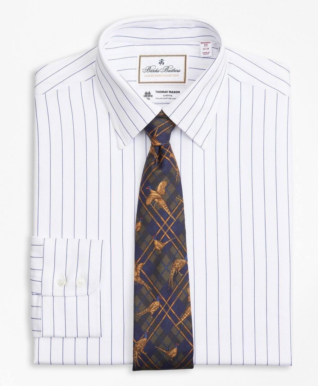 Brooks Brothers Men Luxury Collection Madison Classic-Fit Dress Shirt, Franklin Spread Collar Pinstripe