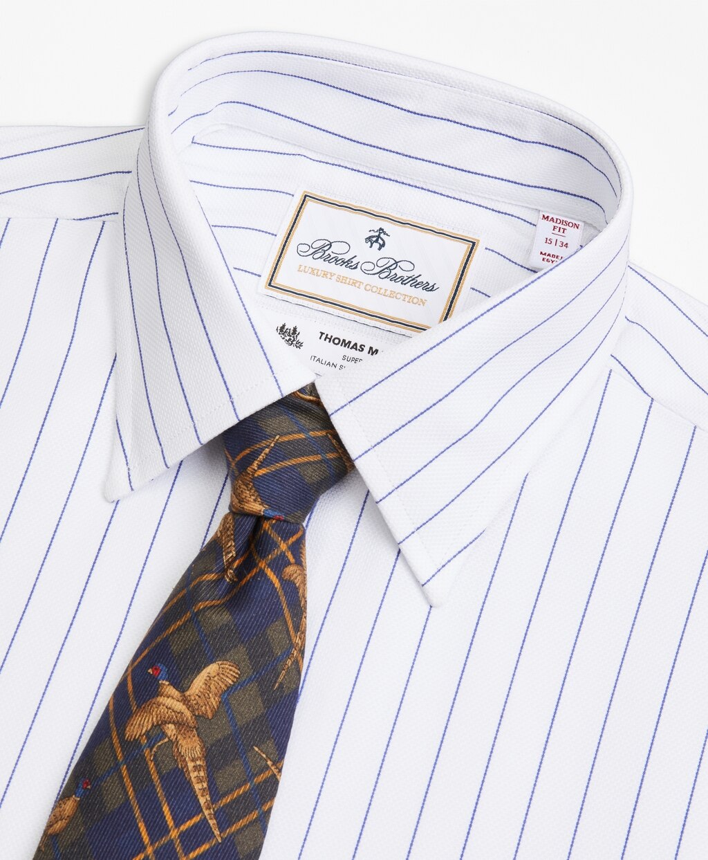 Brooks Brothers Men Luxury Collection Madison Classic-Fit Dress Shirt, Franklin Spread Collar Pinstripe