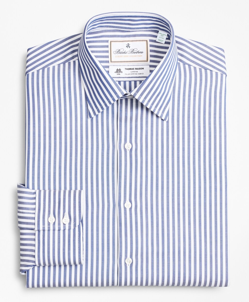 Brooks Brothers Men Luxury Collection Milano Slim-Fit Dress Shirt, Franklin Spread Collar Bengal Stripe