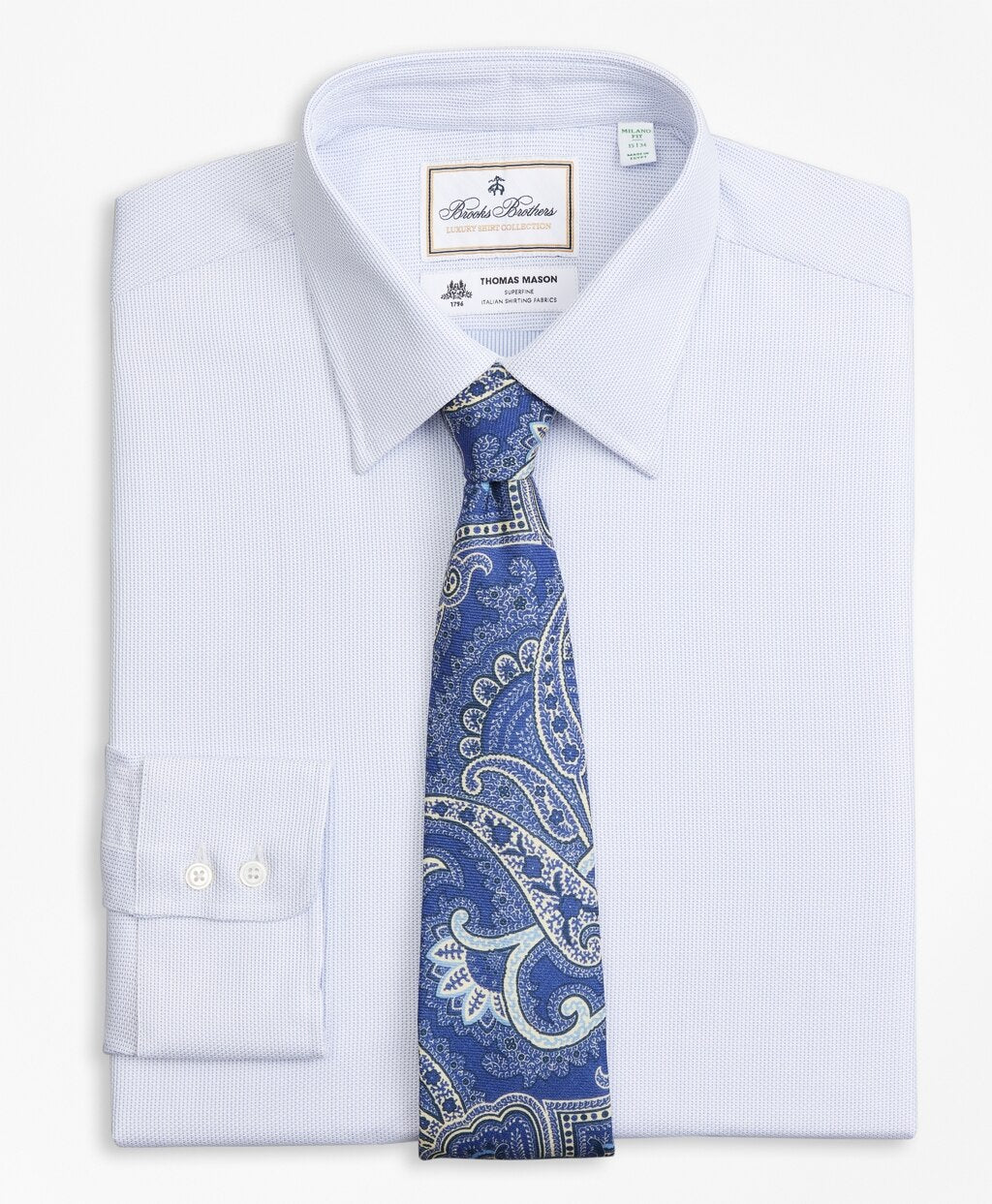 Brooks Brothers Men Luxury Collection Milano Slim-Fit Dress Shirt, Franklin Spread Collar Broken Stripe
