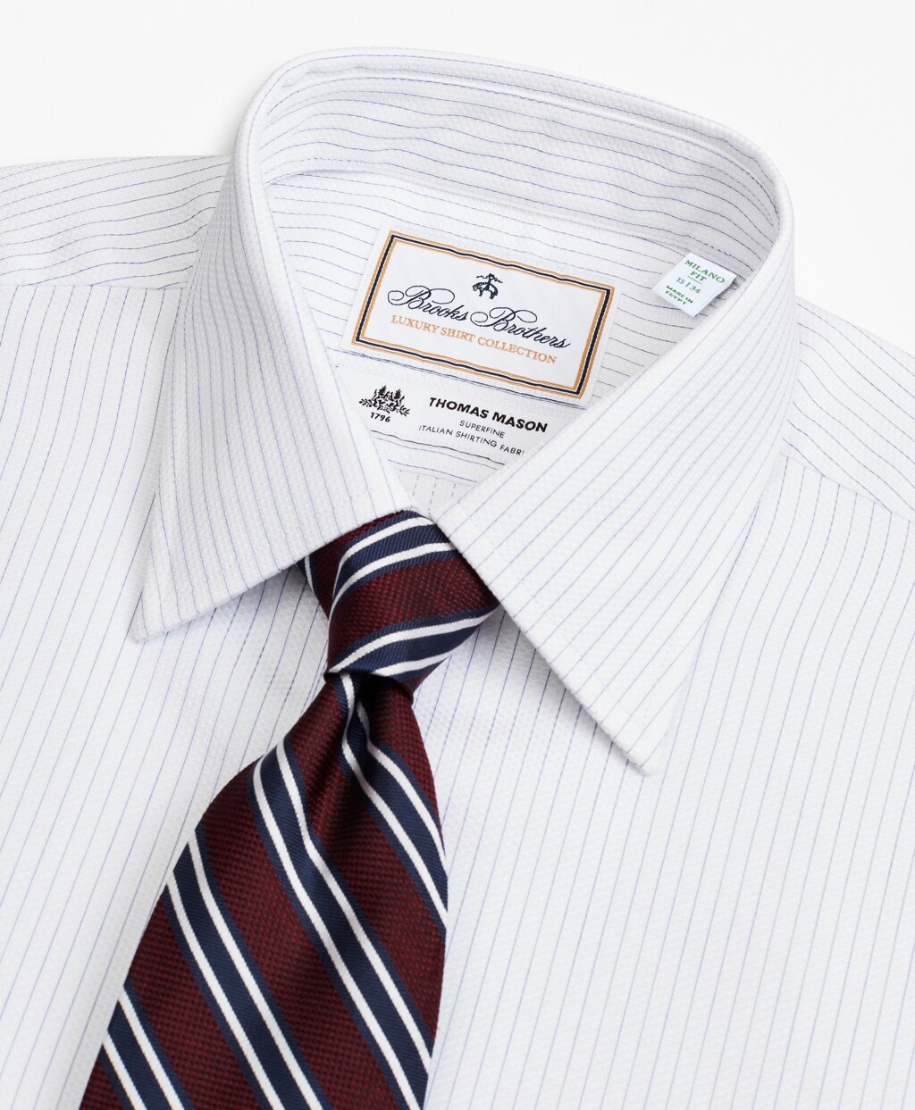 Brooks Brothers Men Luxury Collection Milano Slim-Fit Dress Shirt, Franklin Spread Collar Fine Stripe
