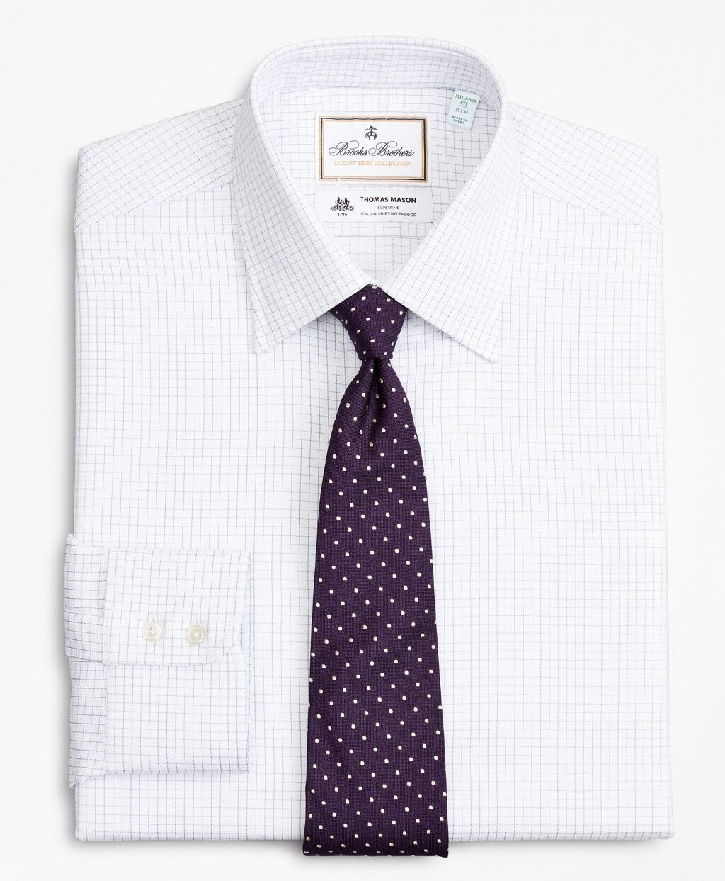 Brooks Brothers Men Luxury Collection Milano Slim-Fit Dress Shirt, Franklin Spread Collar Fine Windowpane