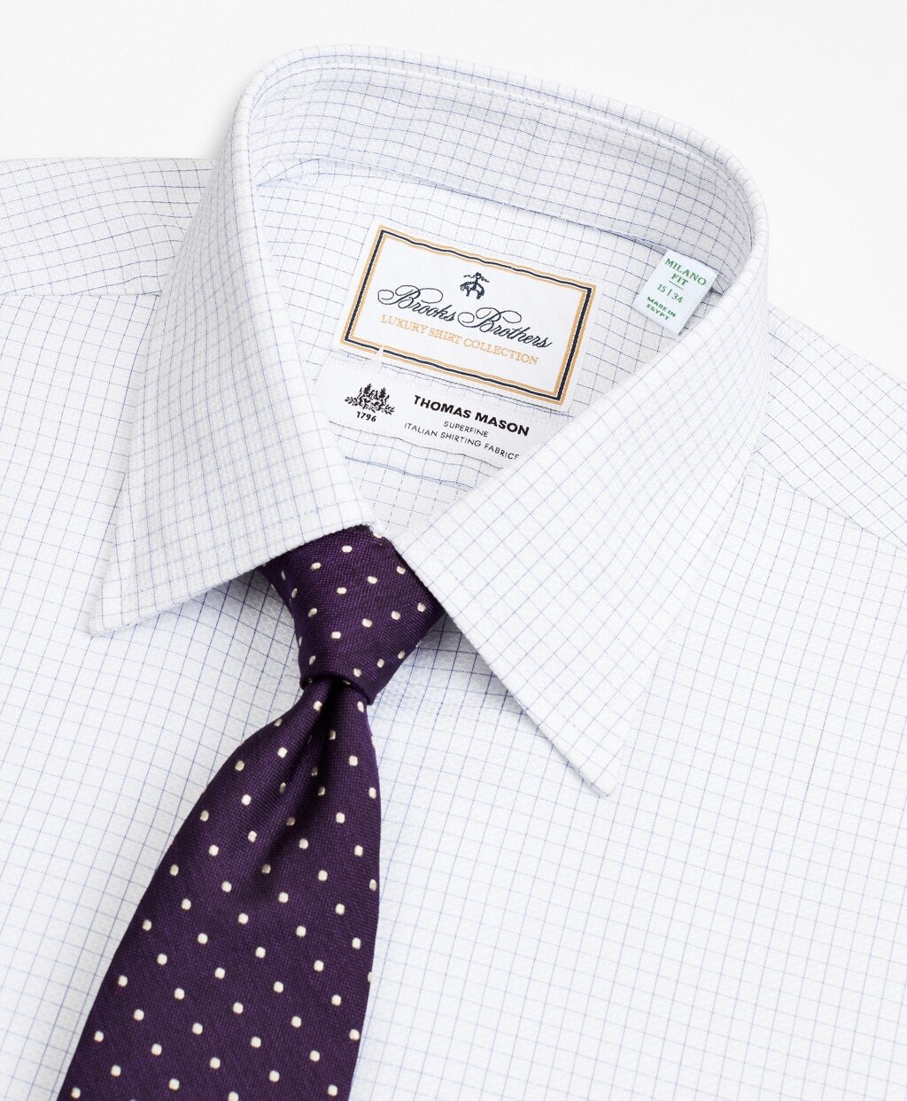 Brooks Brothers Men Luxury Collection Milano Slim-Fit Dress Shirt, Franklin Spread Collar Fine Windowpane