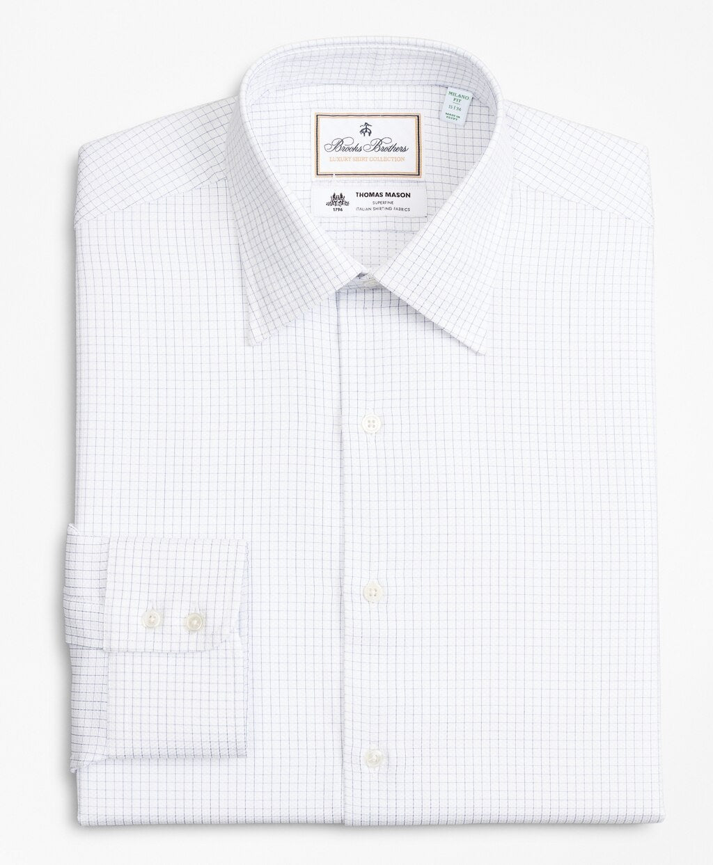 Brooks Brothers Men Luxury Collection Milano Slim-Fit Dress Shirt, Franklin Spread Collar Fine Windowpane
