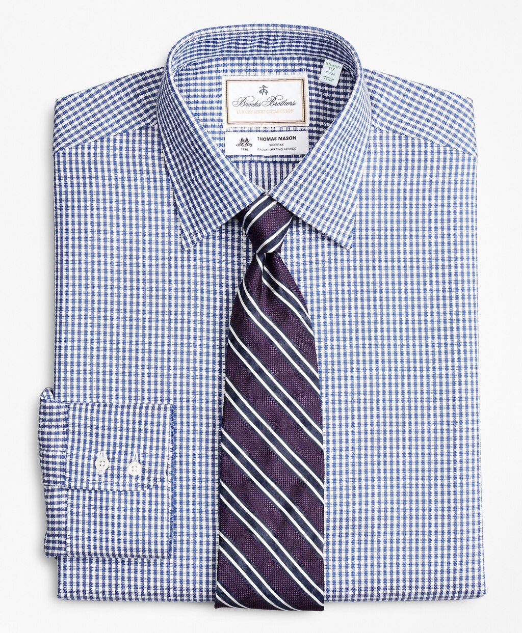 Brooks Brothers Men Luxury Collection Milano Slim-Fit Dress Shirt, Franklin Spread Collar Fine Gingham