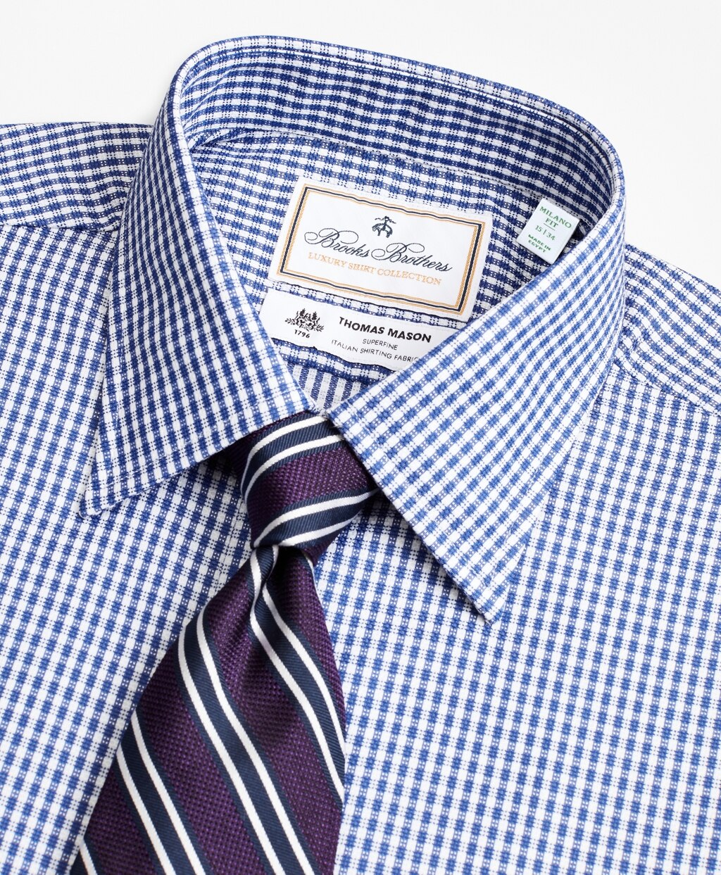 Brooks Brothers Men Luxury Collection Milano Slim-Fit Dress Shirt, Franklin Spread Collar Fine Gingham
