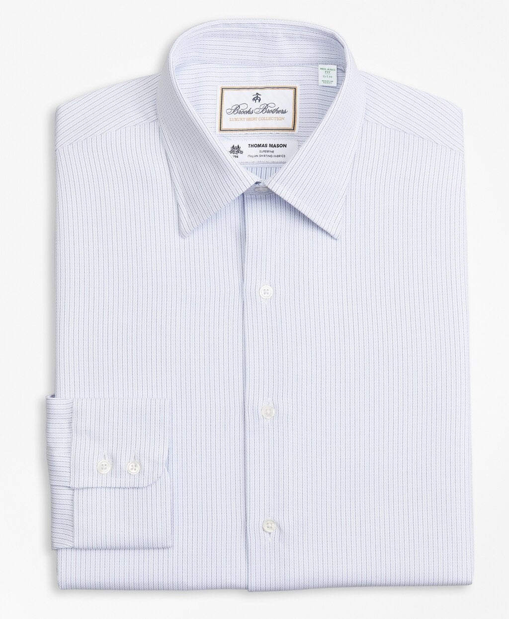 Brooks Brothers Men Luxury Collection Milano Slim-Fit Dress Shirt, Franklin Spread Collar Textured Stripe