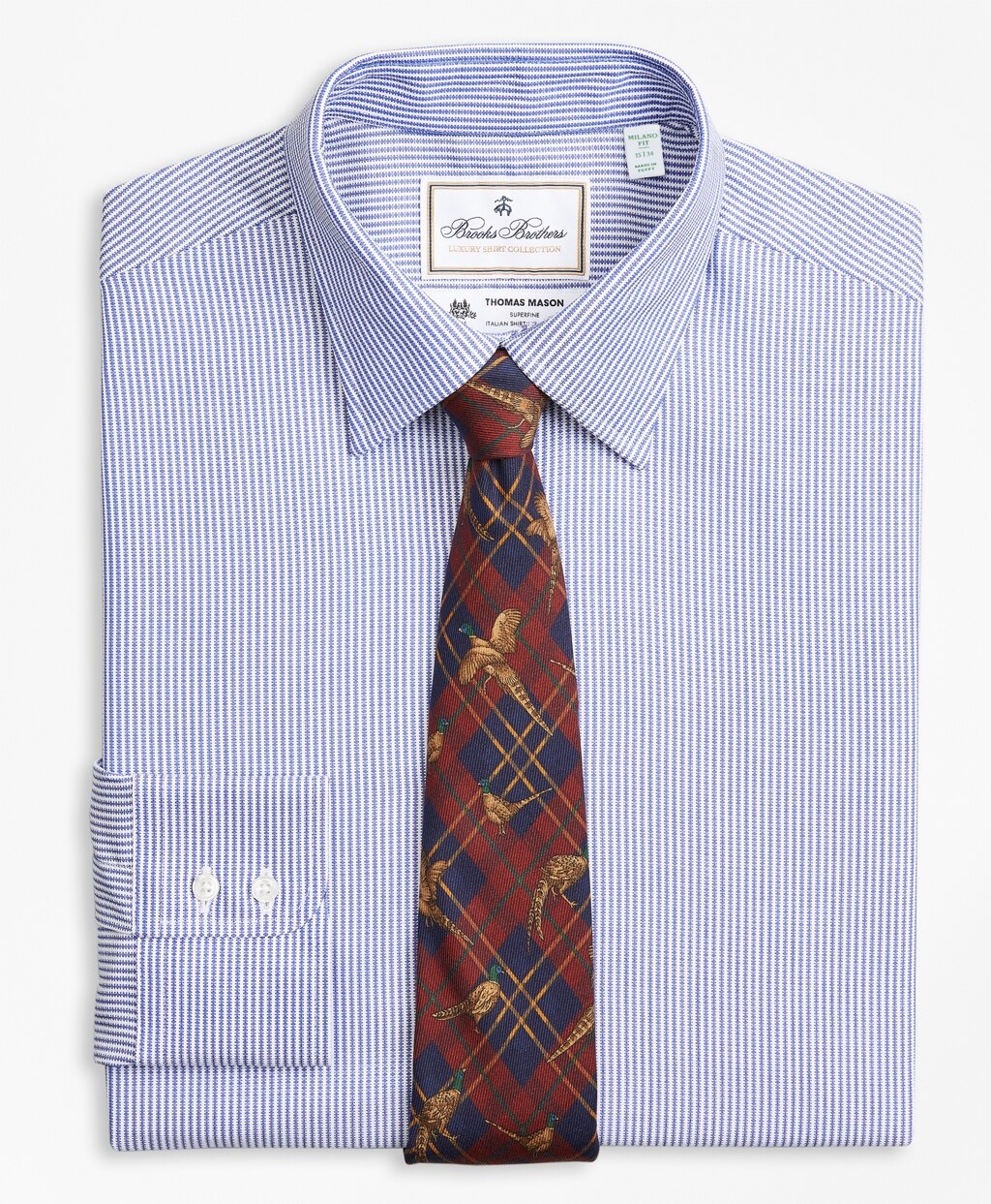 Brooks Brothers Men Luxury Collection Milano Slim-Fit Dress Shirt, Franklin Spread Collar Track Stripe