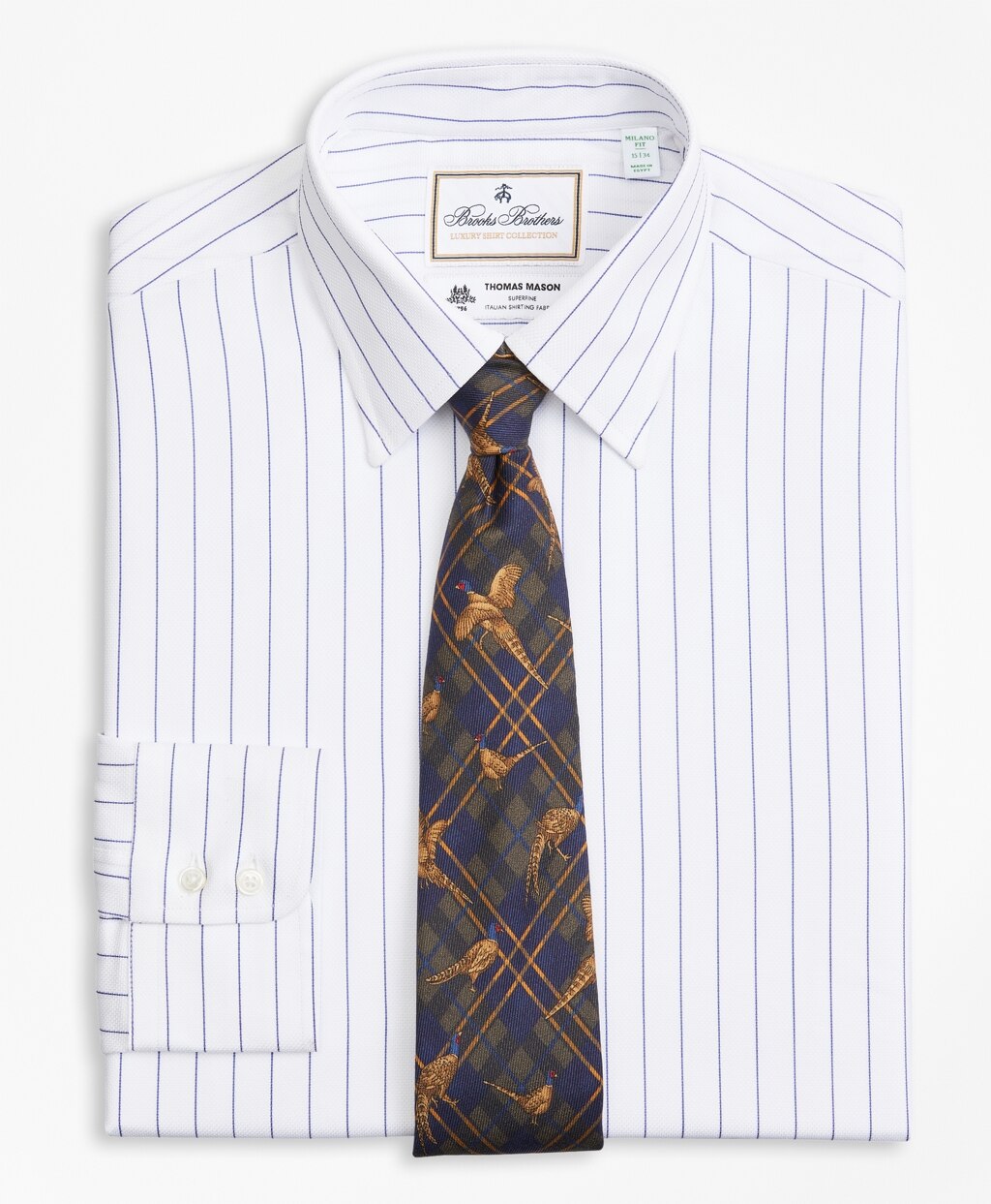 Brooks Brothers Men Luxury Collection Milano Slim-Fit Dress Shirt, Franklin Spread Collar Pinstripe