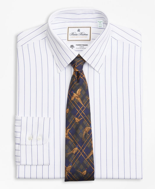 Brooks Brothers Men Luxury Collection Milano Slim-Fit Dress Shirt, Franklin Spread Collar Pinstripe