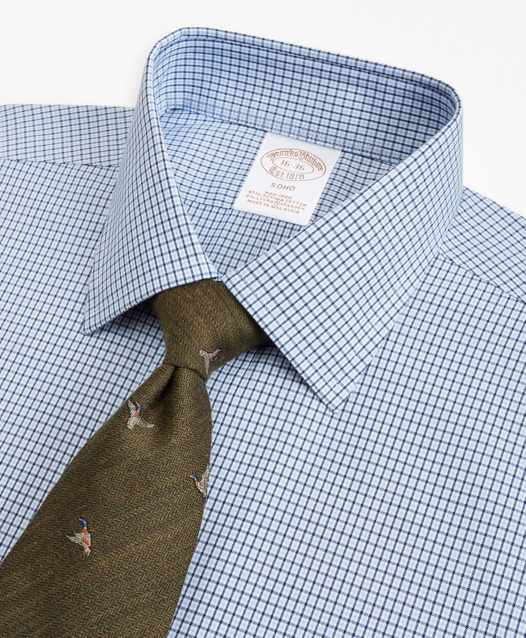 Brooks Brothers Men Stretch Soho Extra-Slim Fit Dress Shirt, Non-Iron Check