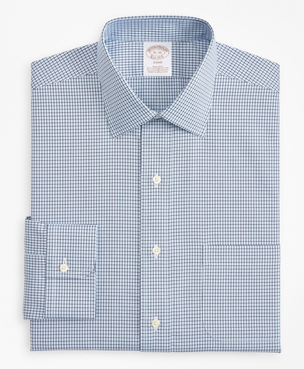 Brooks Brothers Men Stretch Soho Extra-Slim Fit Dress Shirt, Non-Iron Check