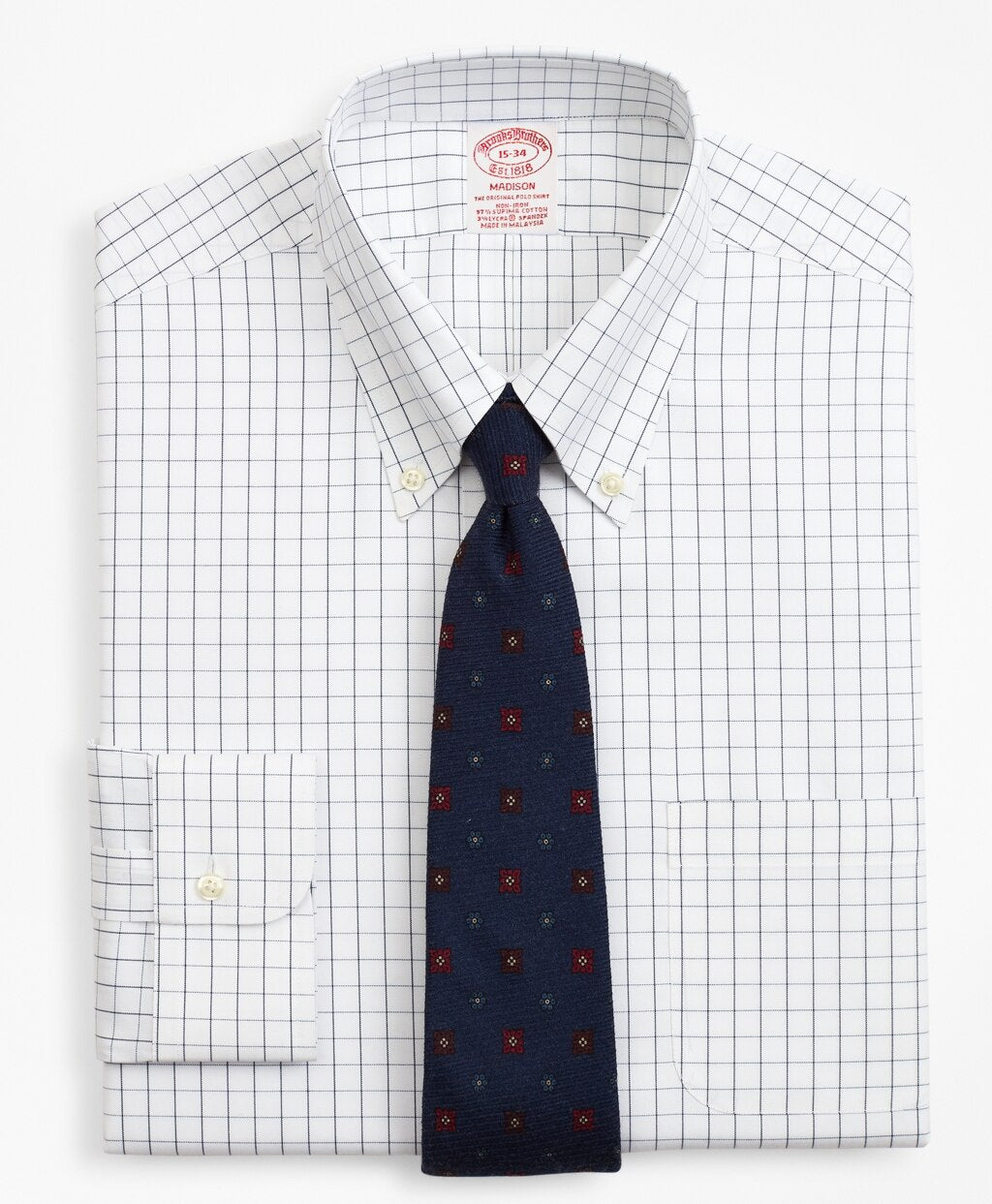 Brooks Brothers Men Stretch Madison Classic-Fit Dress Shirt, Non-Iron Windowpane