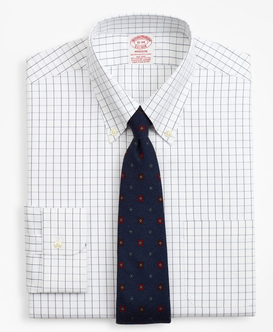 Brooks Brothers Men Stretch Madison Classic-Fit Dress Shirt, Non-Iron Windowpane
