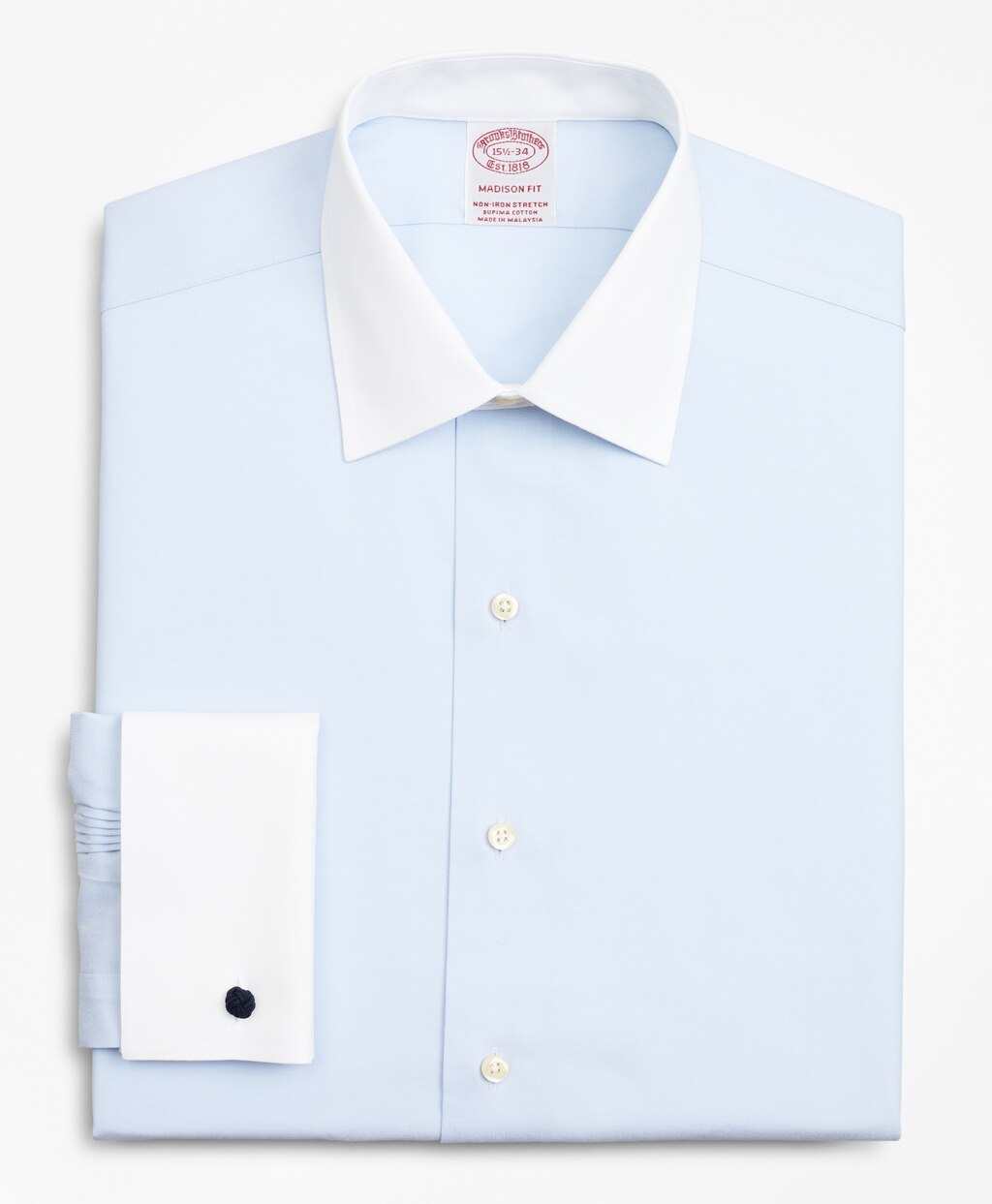 Brooks Brothers Men Stretch Madison Classic-Fit Dress Shirt, Non-Iron Pinpoint Contrast Ainsley Collar French Cuff