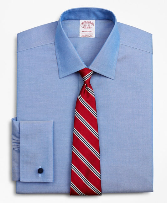 Brooks Brothers Men Stretch Madison Classic-Fit Dress Shirt, Non-Iron Pinpoint Ainsley Collar French Cuff