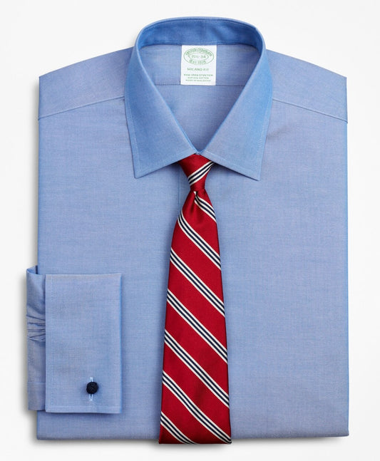Brooks Brothers Men Stretch Milano Slim Fit Dress Shirt, Non-Iron Pinpoint Ainsley Collar French Cuff