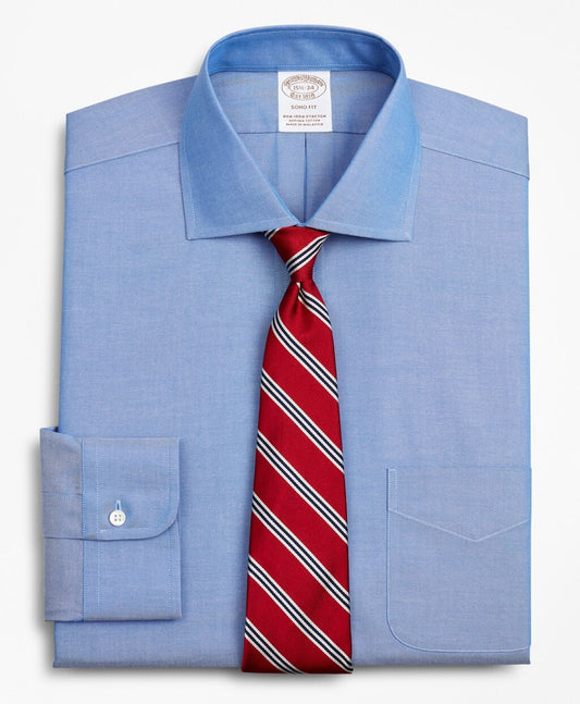 Brooks Brothers Men Stretch Soho Extra-Slim-Fit Dress Shirt, Non-Iron Pinpoint English Collar