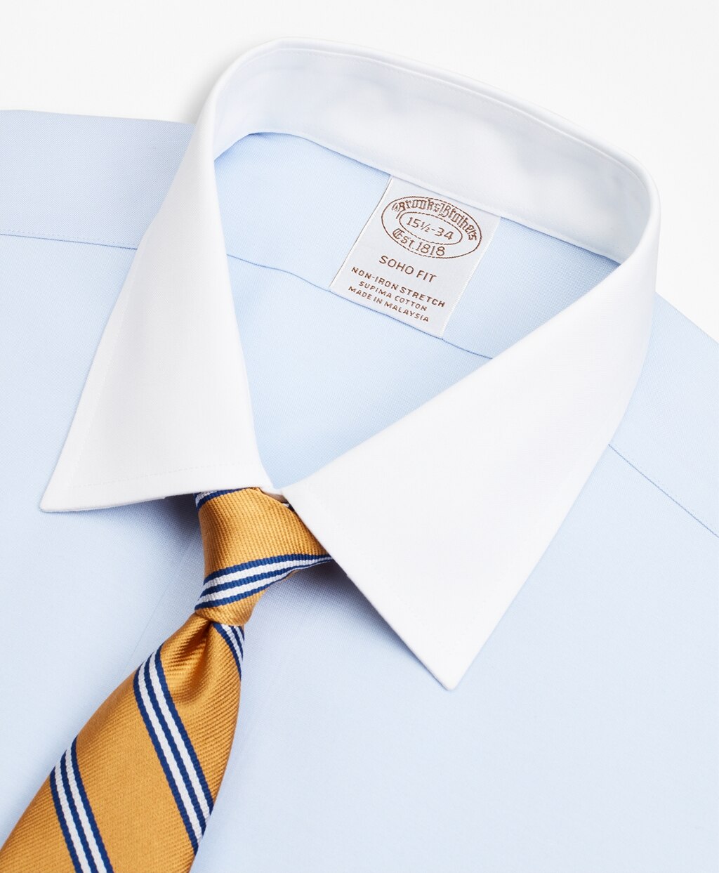 Brooks Brothers Men Stretch Soho Extra-Slim-Fit Dress Shirt, Non-Iron Pinpoint Contrast Ainsley Collar French Cuff