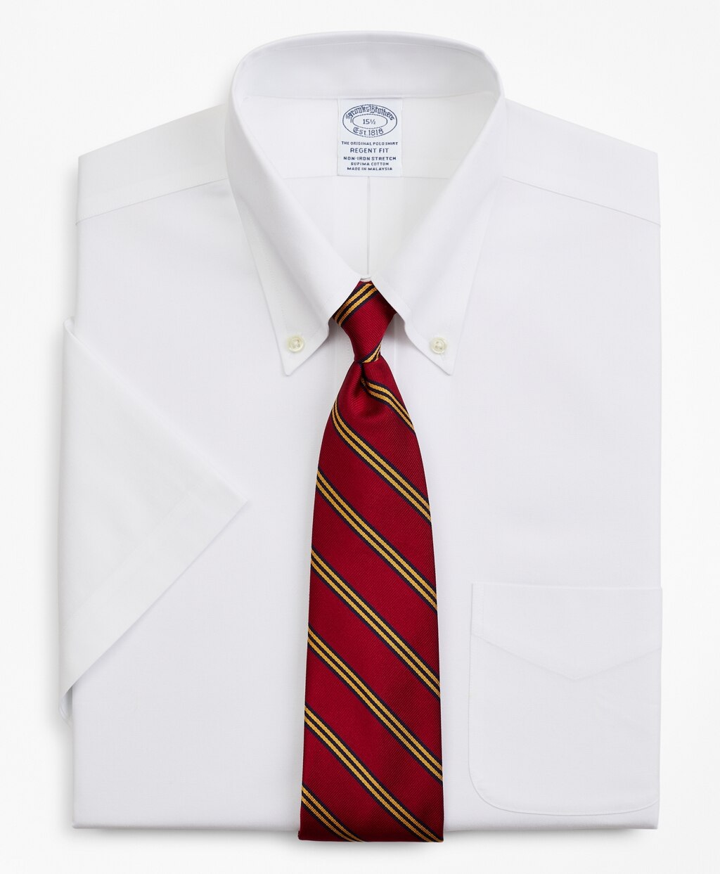 Brooks Brothers Men Stretch Regent Fitted Dress Shirt, Non-Iron Pinpoint Short-Sleeve