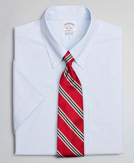Brooks Brothers Men Stretch Regent Fitted Dress Shirt, Non-Iron Poplin End-on-End Short-Sleeve