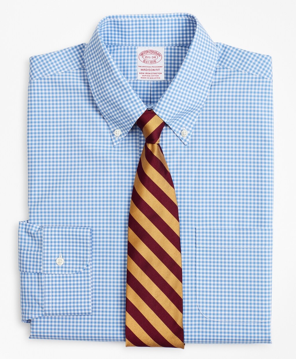 Brooks Brothers Men Stretch Madison Classic-Fit Dress Shirt, Non-Iron Poplin Button-Down Collar Gingham