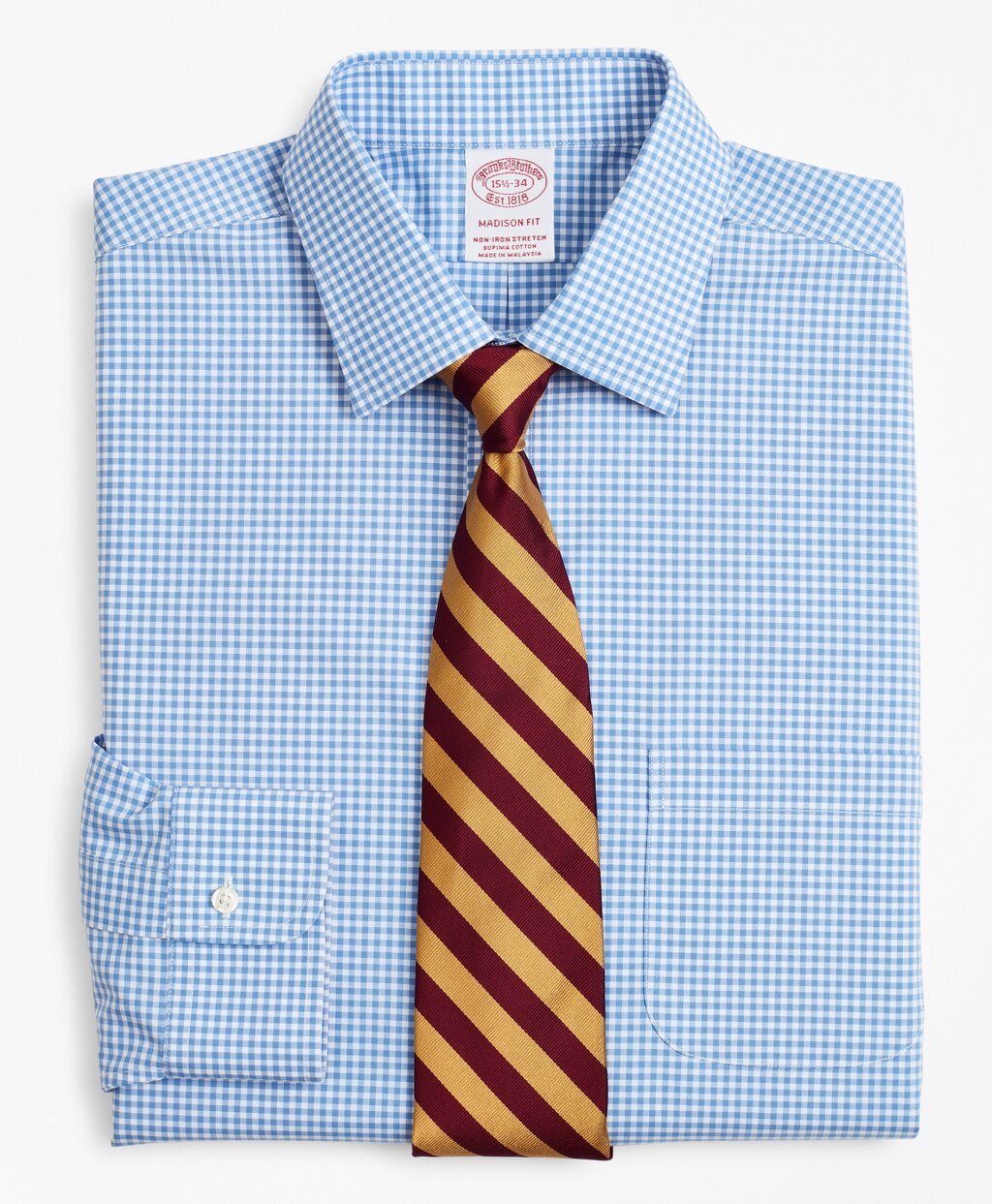 Brooks Brothers Men Stretch Madison Classic-Fit Dress Shirt, Non-Iron Poplin Ainsley Collar Gingham