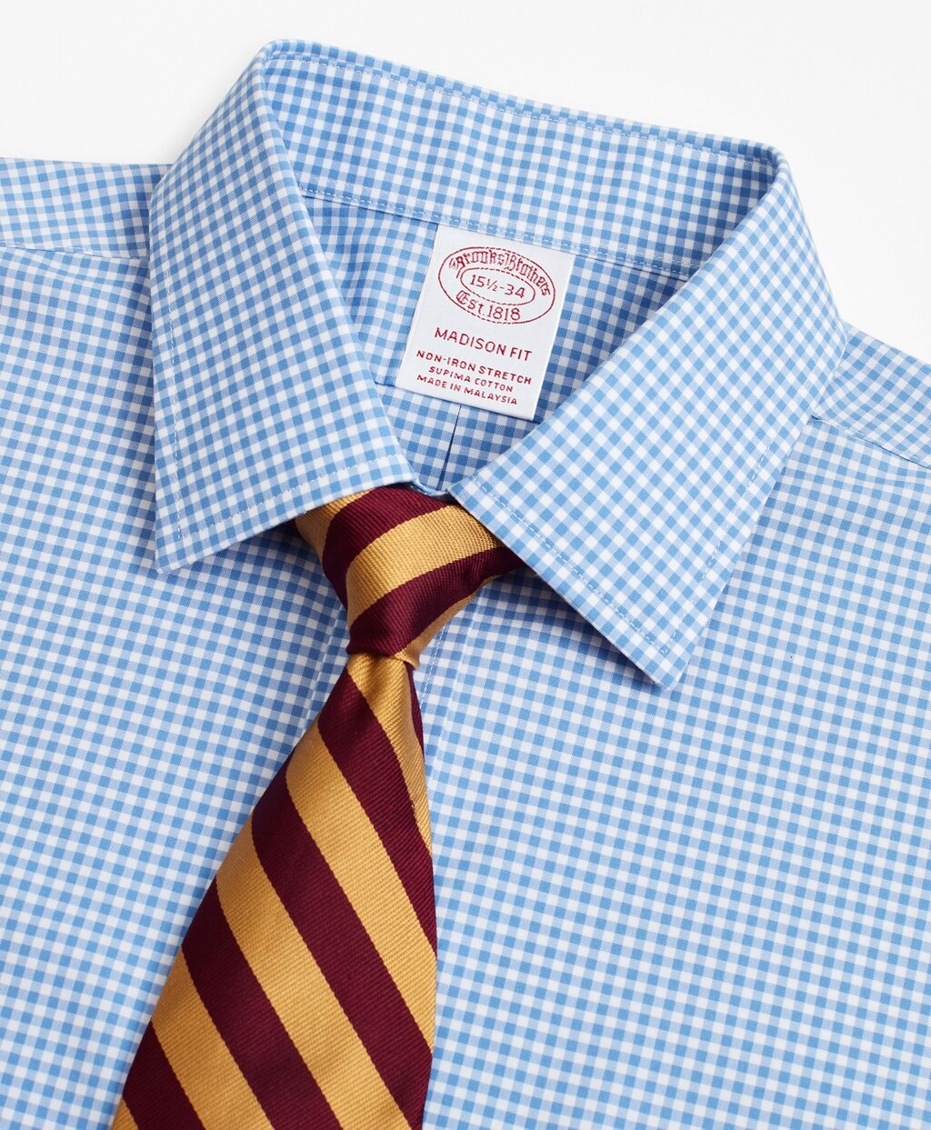 Brooks Brothers Men Stretch Madison Classic-Fit Dress Shirt, Non-Iron Poplin Ainsley Collar Gingham