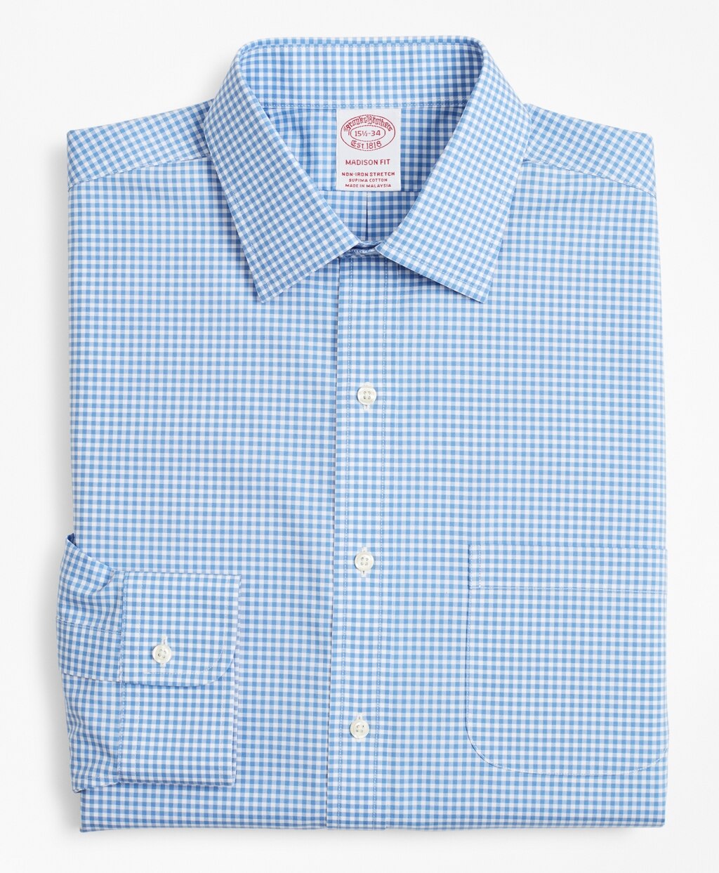 Brooks Brothers Men Stretch Madison Classic-Fit Dress Shirt, Non-Iron Poplin Ainsley Collar Gingham