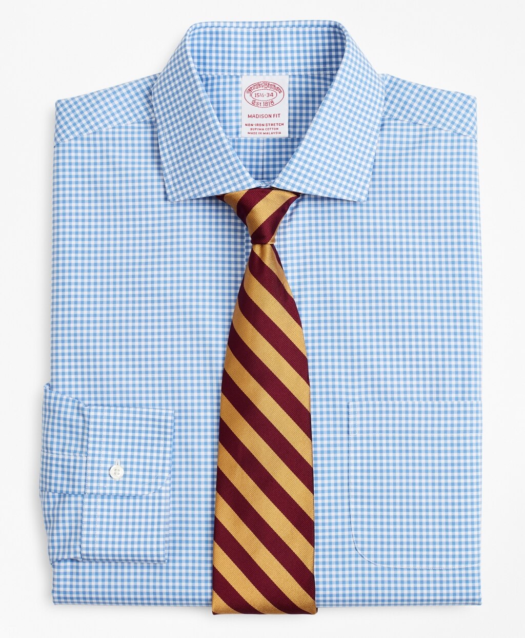 Brooks Brothers Men Stretch Madison Classic-Fit Dress Shirt, Non-Iron Poplin English Collar Gingham
