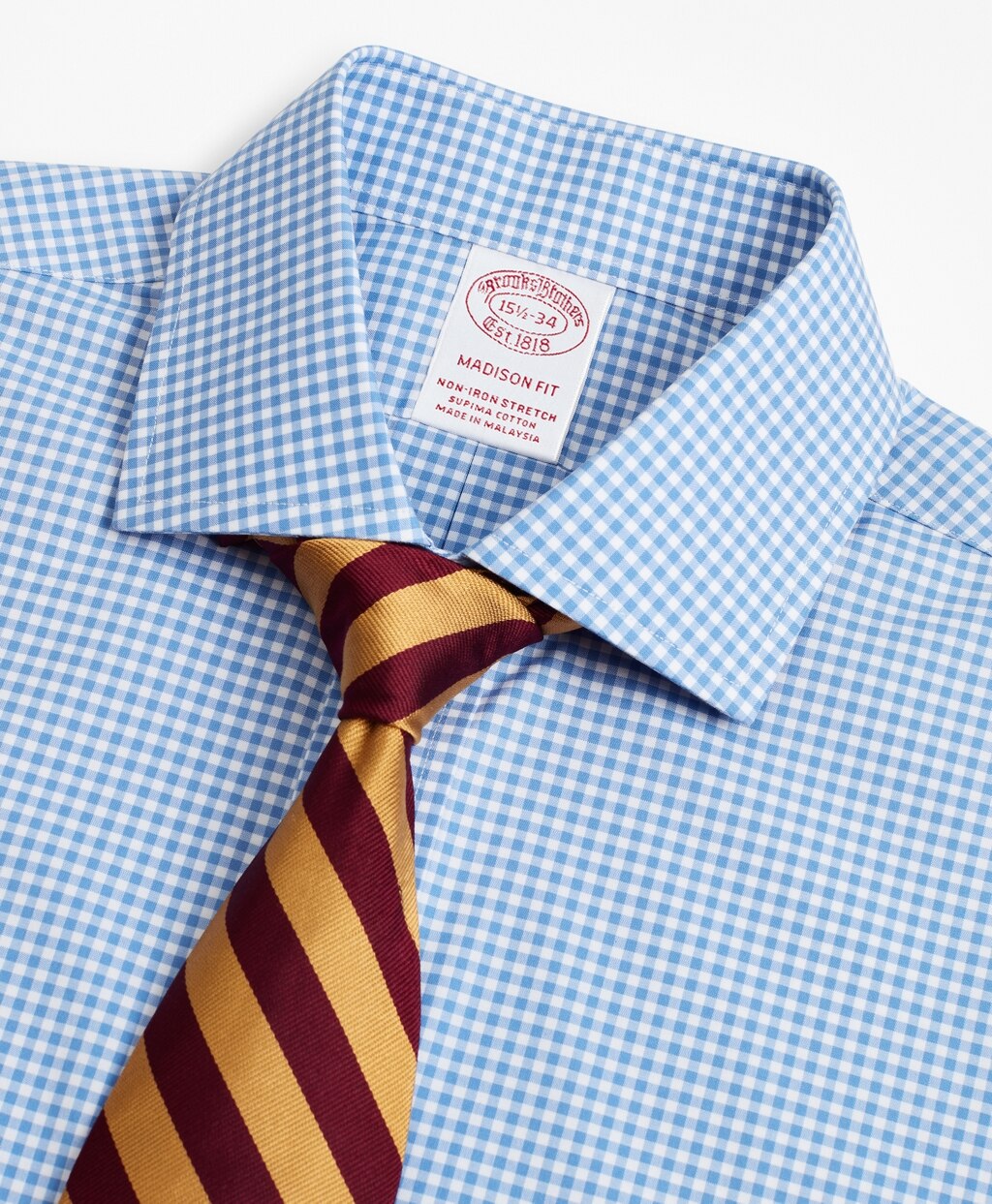 Brooks Brothers Men Stretch Madison Classic-Fit Dress Shirt, Non-Iron Poplin English Collar Gingham