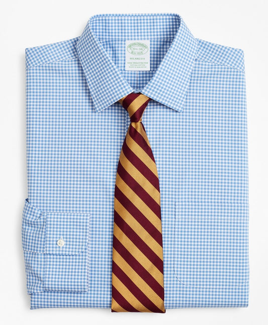 Brooks Brothers Men Stretch Milano Slim-Fit Dress Shirt, Non-Iron Poplin Ainsley Collar Gingham