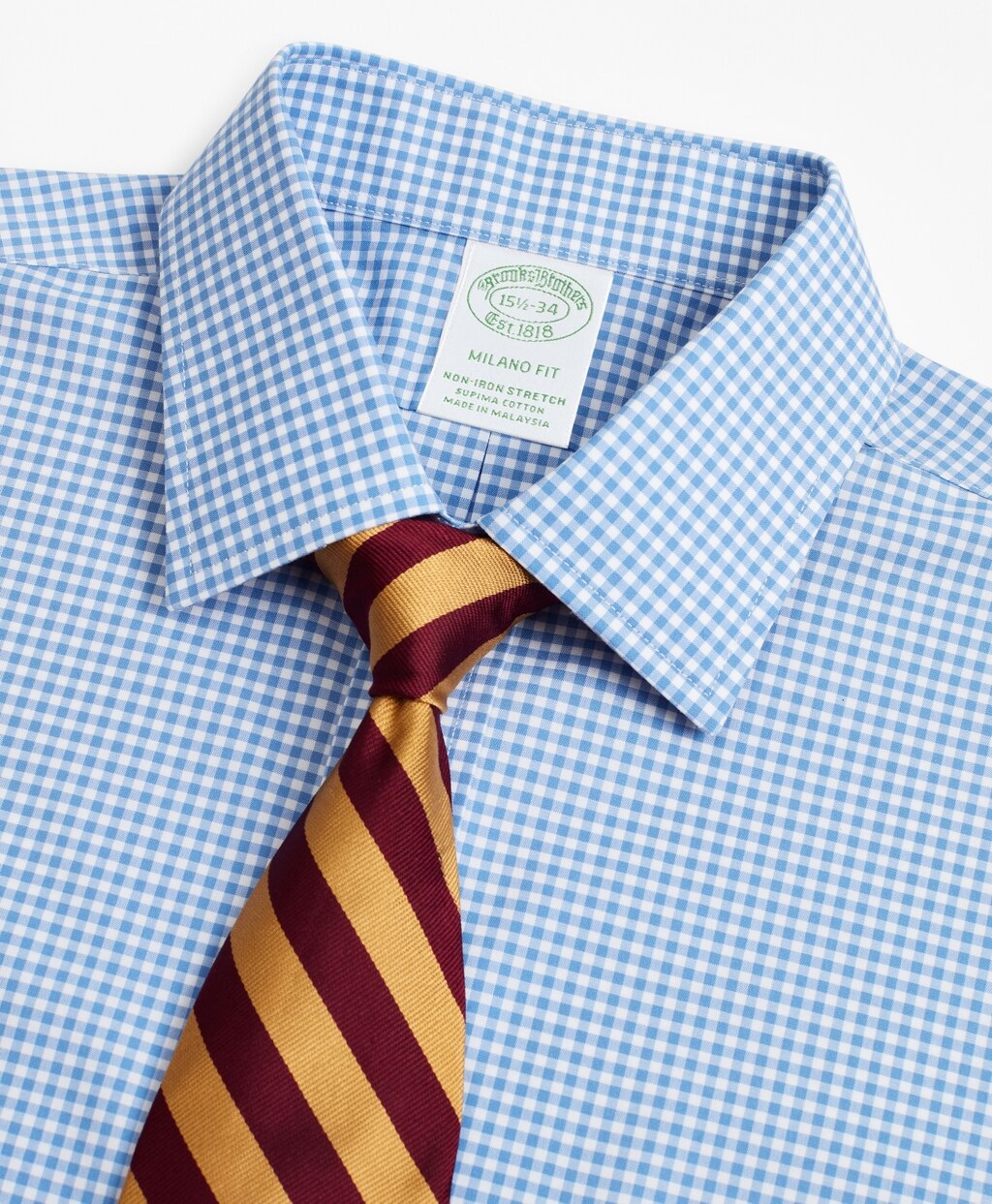 Brooks Brothers Men Stretch Milano Slim-Fit Dress Shirt, Non-Iron Poplin Ainsley Collar Gingham