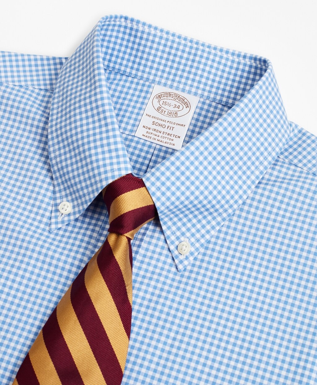 Brooks Brothers Men Stretch Soho Extra-Slim-Fit Dress Shirt, Non-Iron Poplin Button-Down Collar Gingham