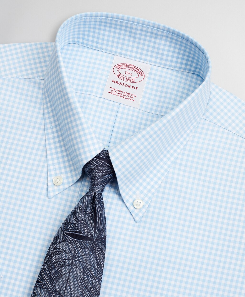 Brooks Brothers Men Stretch Madison Classic-Fit Dress Shirt, Non-Iron Poplin Short-Sleeve Gingham