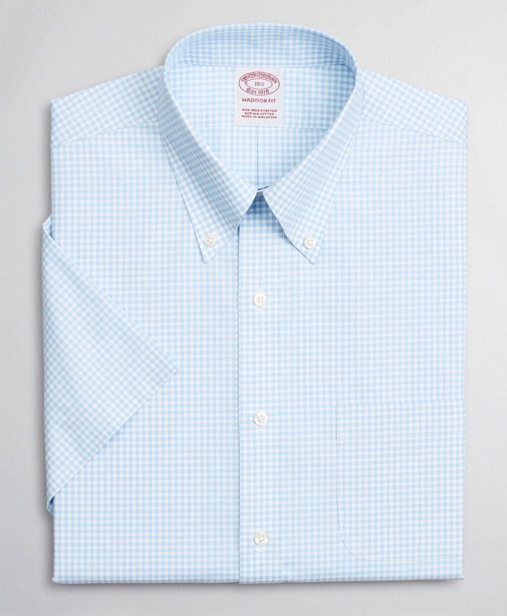 Brooks Brothers Men Stretch Madison Classic-Fit Dress Shirt, Non-Iron Poplin Short-Sleeve Gingham