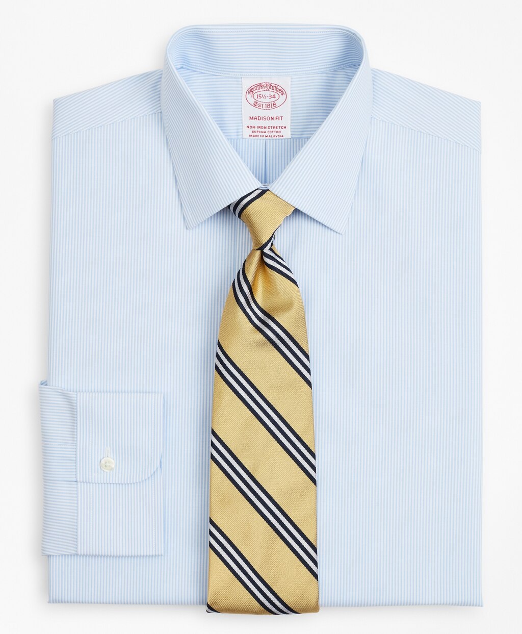 Brooks Brothers Men Stretch Madison Classic-Fit Dress Shirt, Non-Iron Poplin Ainsley Collar Fine Stripe