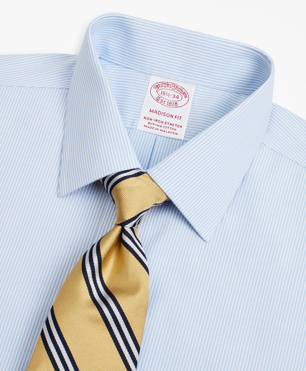 Brooks Brothers Men Stretch Madison Classic-Fit Dress Shirt, Non-Iron Poplin Ainsley Collar Fine Stripe