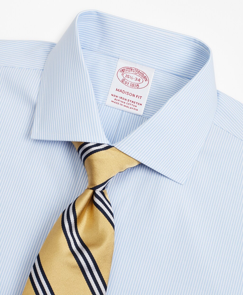 Brooks Brothers Men Stretch Madison Classic-Fit Dress Shirt, Non-Iron Poplin English Collar Fine Stripe