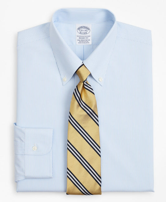 Brooks Brothers Men Stretch Regent Fitted Dress Shirt, Non-Iron Poplin Button-Down Collar Fine Stripe