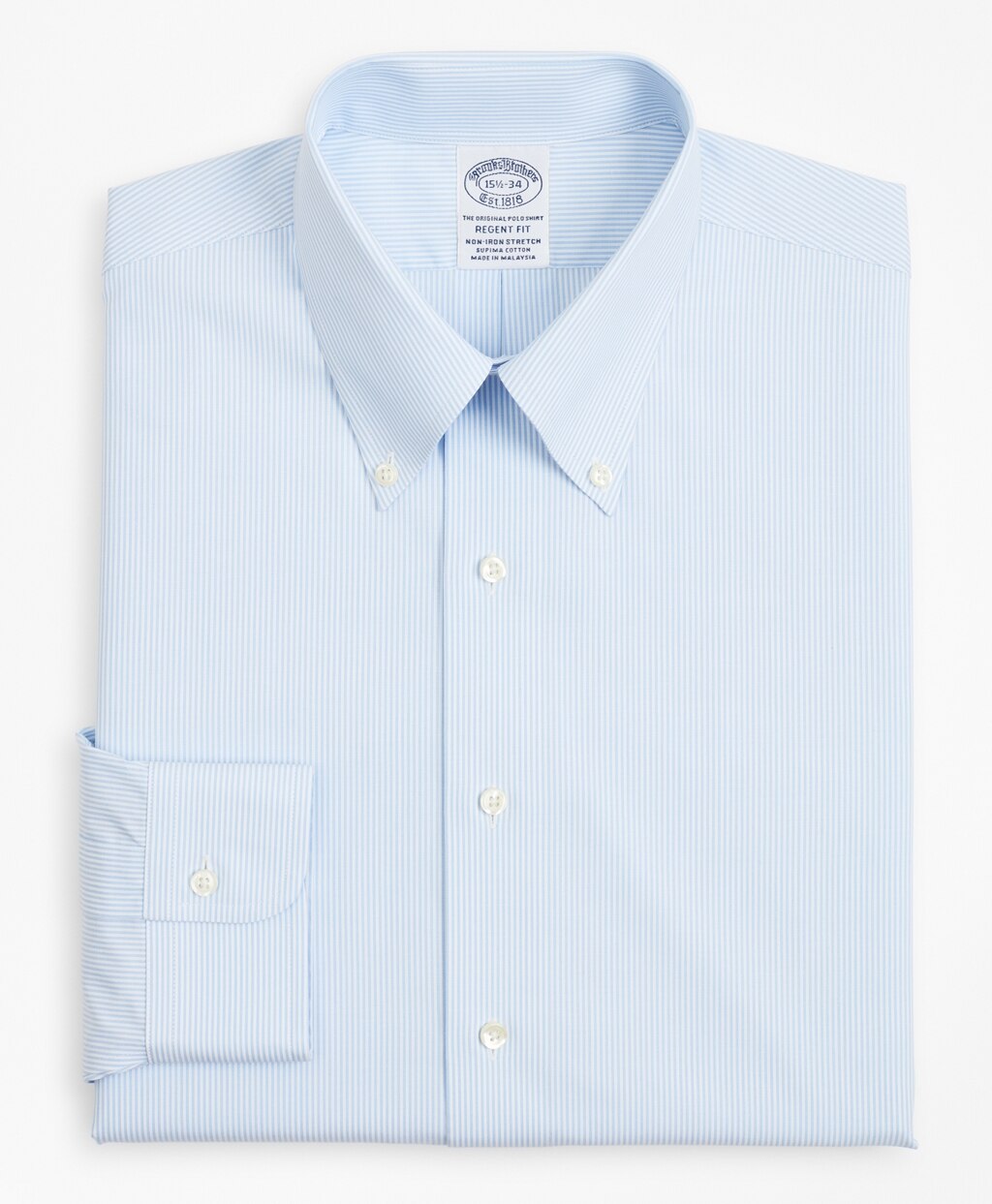 Brooks Brothers Men Stretch Regent Fitted Dress Shirt, Non-Iron Poplin Button-Down Collar Fine Stripe