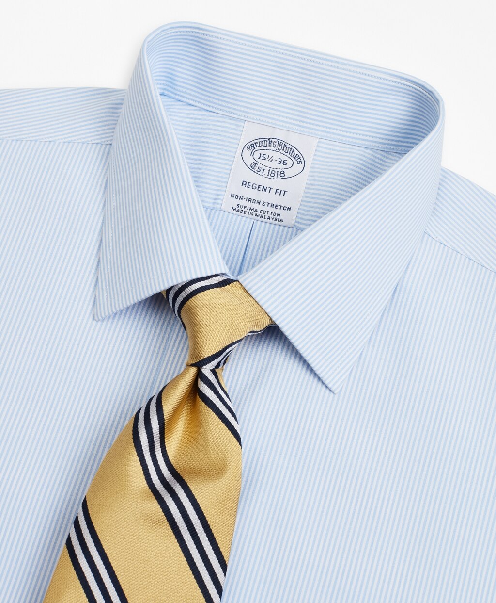 Brooks Brothers Men Stretch Regent Fitted Dress Shirt, Non-Iron Poplin Ainsley Collar Fine Stripe