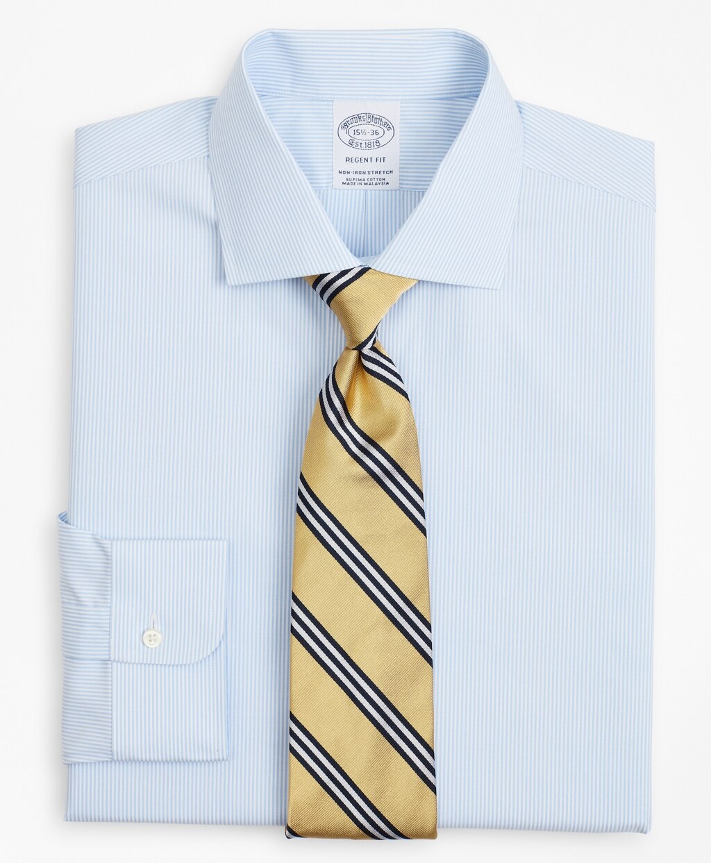 Brooks Brothers Men Stretch Regent Fitted Dress Shirt, Non-Iron Poplin English Collar Fine Stripe