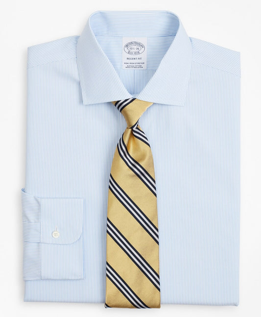 Brooks Brothers Men Stretch Regent Fitted Dress Shirt, Non-Iron Poplin English Collar Fine Stripe