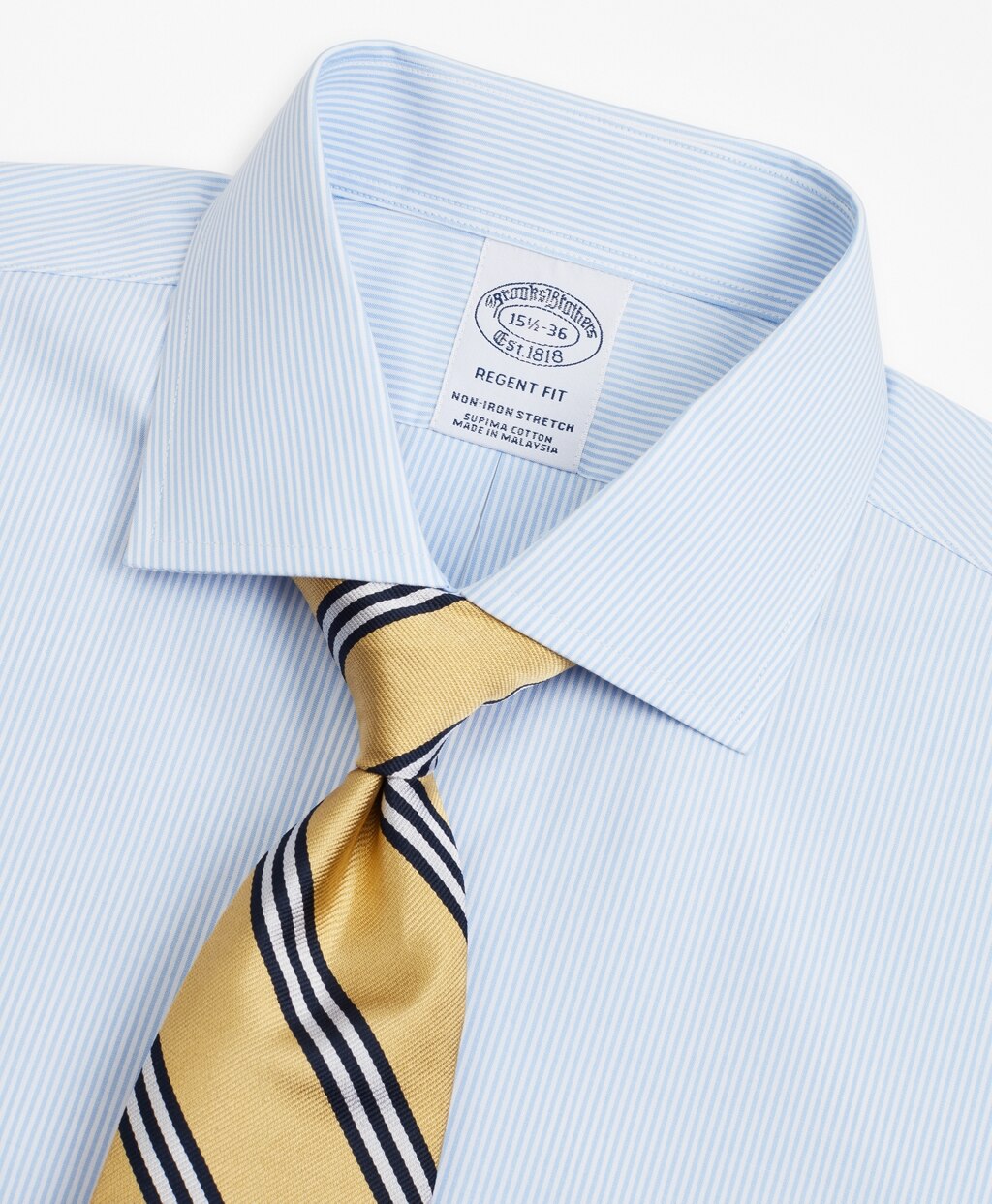 Brooks Brothers Men Stretch Regent Fitted Dress Shirt, Non-Iron Poplin English Collar Fine Stripe