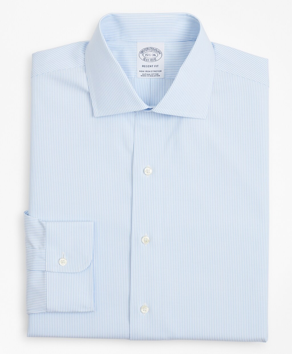 Brooks Brothers Men Stretch Regent Fitted Dress Shirt, Non-Iron Poplin English Collar Fine Stripe