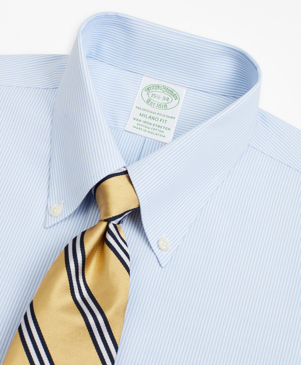 Brooks Brothers Men Stretch Milano Slim-Fit Dress Shirt, Non-Iron Poplin Button-Down Collar Fine Stripe